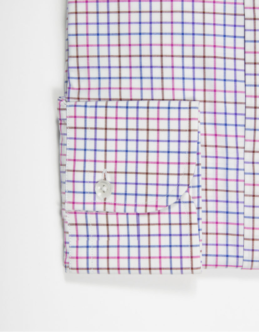 Patrick Hellmann Collection White Shirt Whit Pink Brown Blue Checks image